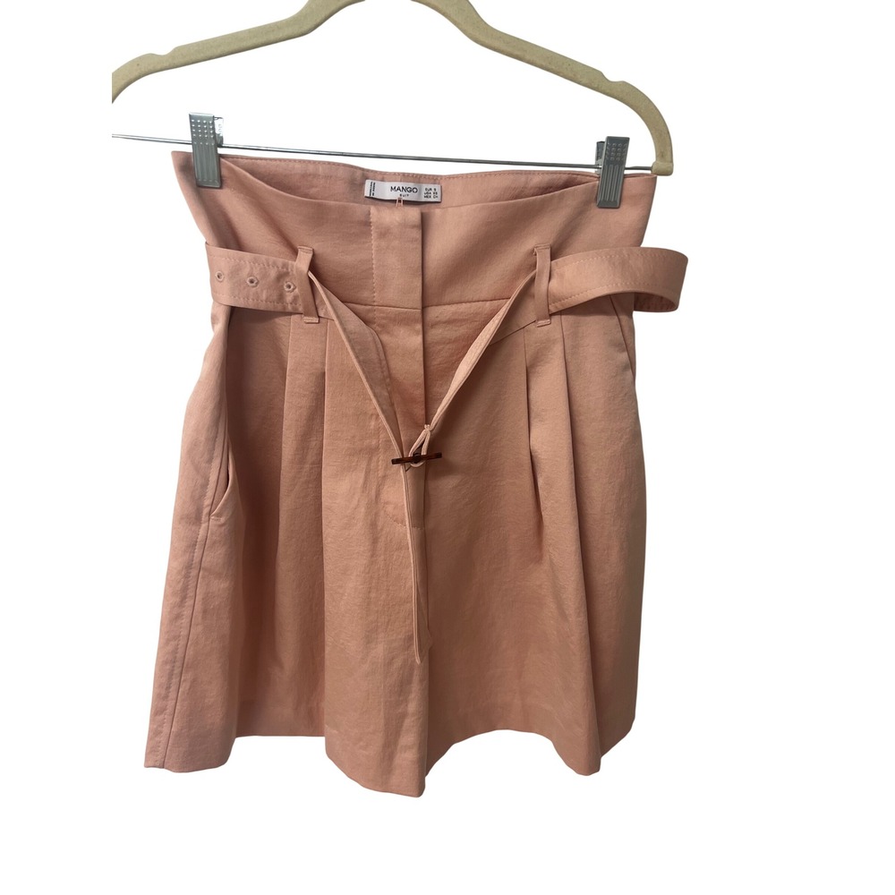 Mango Shorts High Waisted Belted Pleated Pink Sz XS Coquette Quiet Luxury Pastel